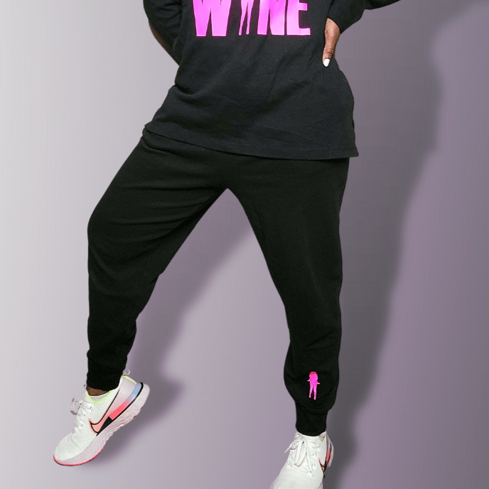 Black Sweatpants with Pink Logo