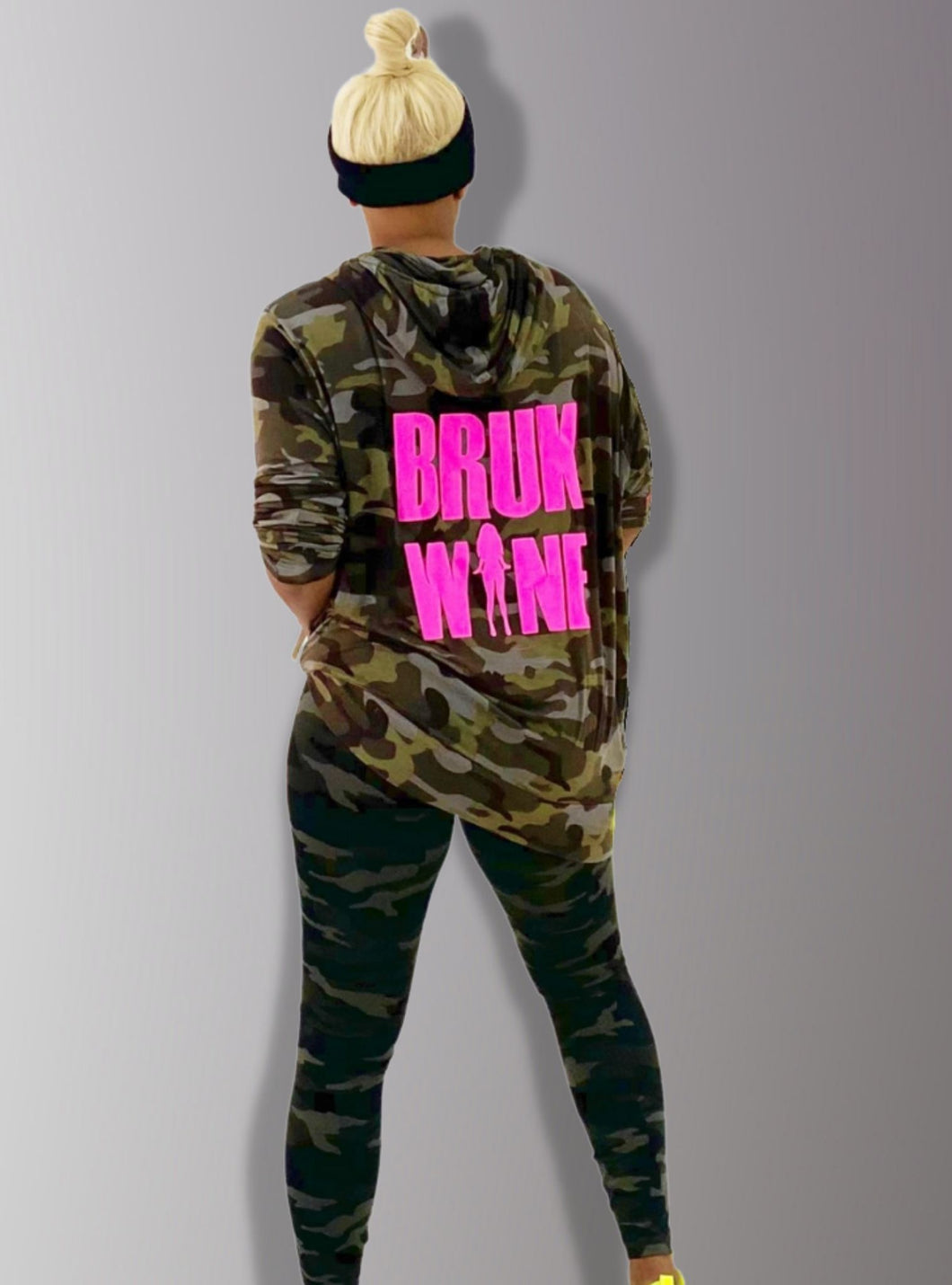 Camo Hoodie with Neon Pink Logo